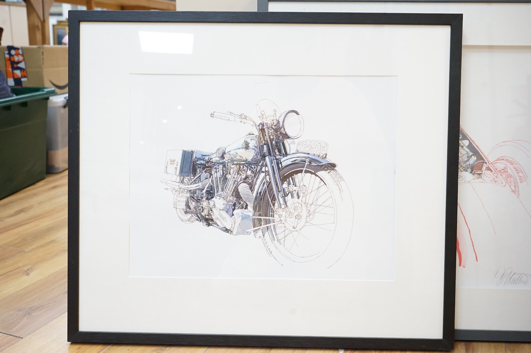 Peter Hutton (Contemporary), three watercolours, ‘Brough Superior SS100’, ‘Bentley’ and ‘Maserati 16 cylinder’ each inscribed verso, 33 x 43cm. Condition - good